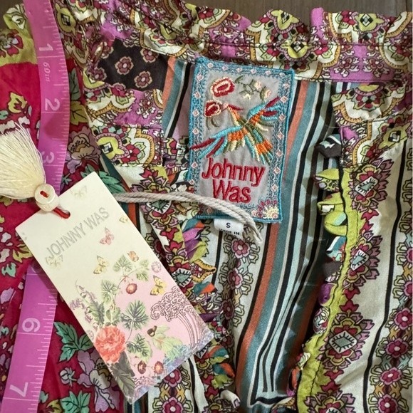 NWT Johnny Was Patch Finn Multicolor V Neck Long Sleeve Silk Blouse Small - Picture 9 of 13